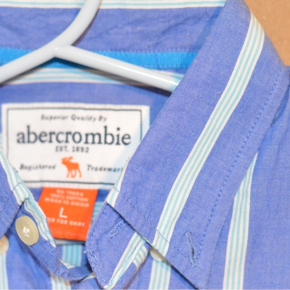Abercrombie & Fitch Kids Button Down Short Sleeve Shirt Blue and Teal Size L - Picture 3 of 6